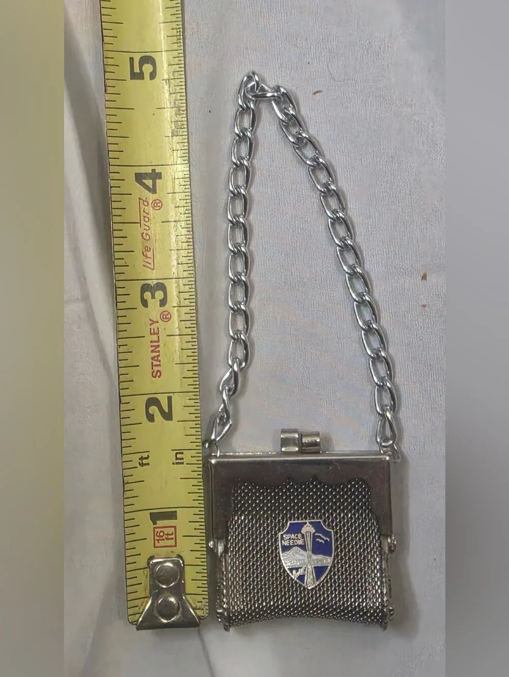 Vintage Seattle Space Needle Silver Mesh Pocket Purse with Chain